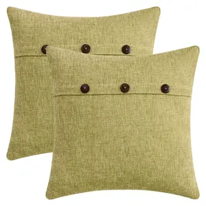 REGALWOVEN Triple Button Farmhouse Vintage Decorative Throw Pillow Covers Set of 2, 18 x 18 Inches Pillowcases for Sofa Couch Living Room Bedroom