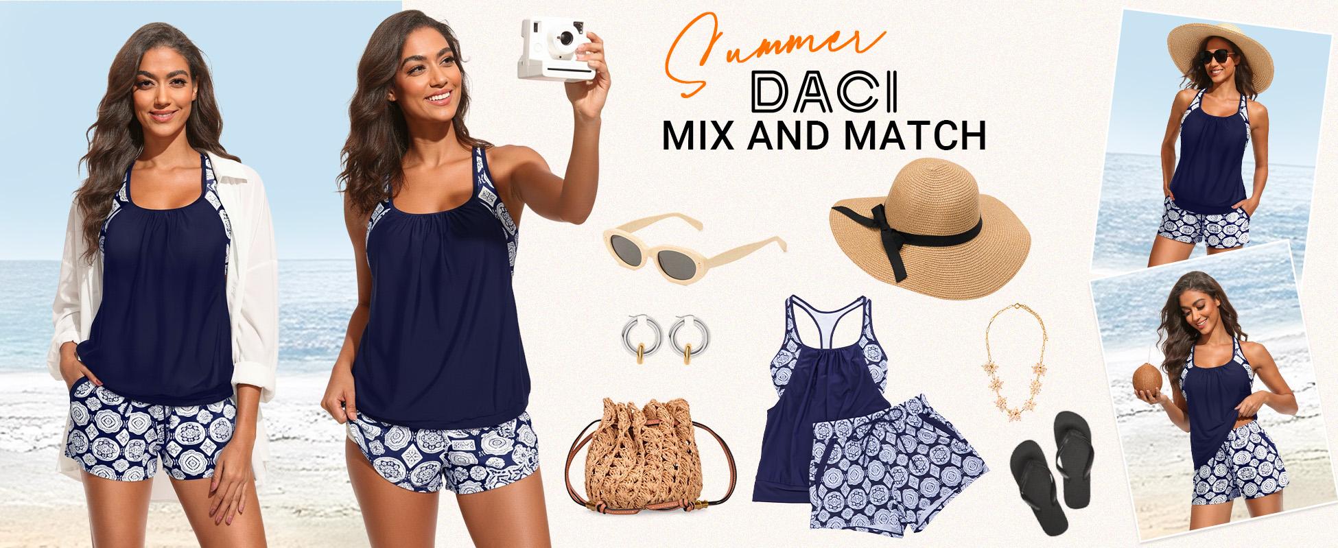 Daci Tankini Swimsuits for Women - 2026 Tummy Control Two Piece Bathing Suit with Sporty Pockets Shorts Blouson Swimwear Daci Tankini Swimsuits for Women - 2026 Tummy Control Two Piece Bathing Suit with Sporty Pockets Shorts Blouson Swimwear