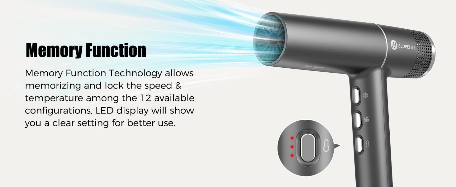 Slopehill Hair Dryer with Unique Brushless Motor | Intelligent Fault Diagnosis | Innovative Microfilter | Oxy Active Technology | Led Display (Grey) Christmas Gifts Holiday Gift