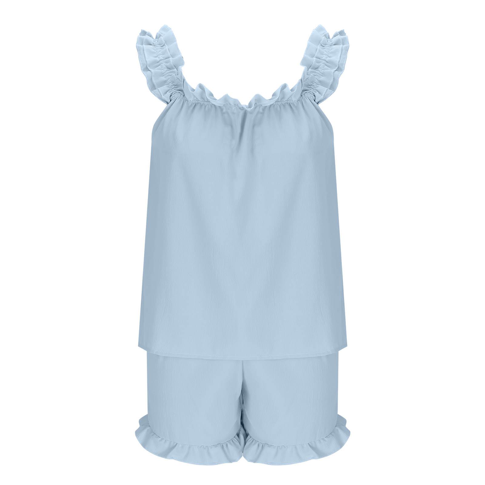 Womens Pajamas Set 2 Piece Ruffle Pj Soft Tank Top and Shorts Sleepwear Set Bridal Pajama for Women Set