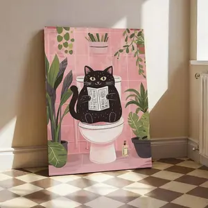 Bathroom Cat Reading Newspaper Print For Toilet Wall Art Print Maximalist Bathroom Decor Toilet Poster Cat Lover Gifts
