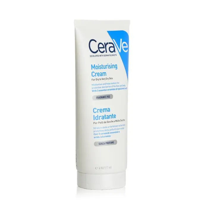 CeraVe Moisturising Cream, Gentle Hydrating Formula with Hyaluronic Acid for Sensitive, Dry to Very Dry Skin, 177ml/6oz (Long-Lasting Moisture Support), Soft Skin