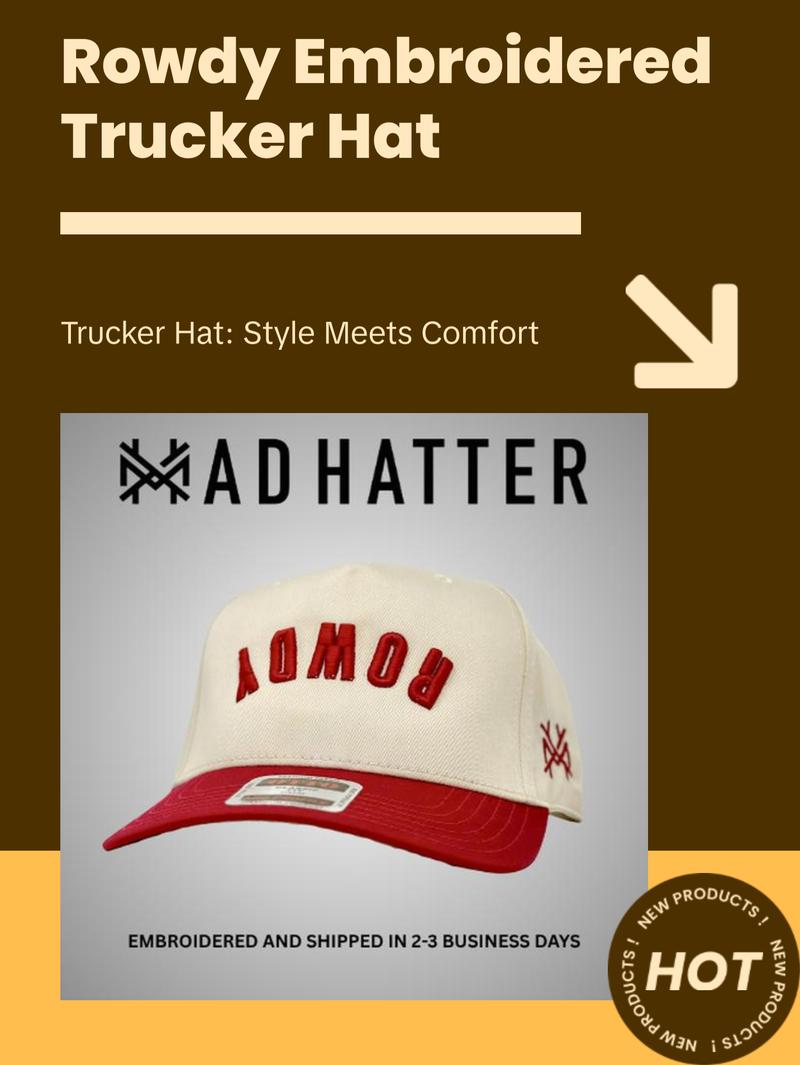 Rowdy Embroidered Trucker Hat Snapback Adjustable (Up To Size 8 Head)