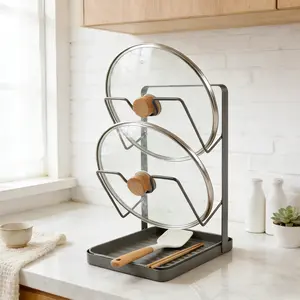 304 Stainless Steel Pot Lid Holder While Cooking, Kitchen Pot Lid Storage Rack for stove top, Multifunctional Kitchen Pot Lid Organizer for Countertop