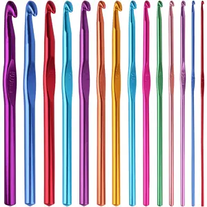 14PCS Aluminum Crochet Hooks Set 2mm–10mm, Multi-Size Crochet Needles for Yarn, Lightweight Metal Crochet Hook Kit for Beginners & Pros, DIY Craft Supplies for Blankets, Hats & Scarves