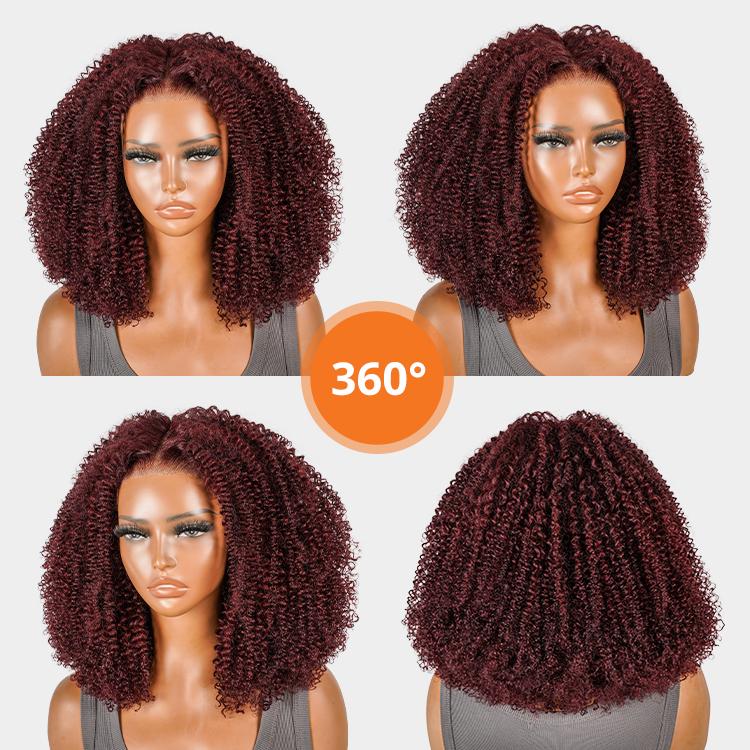 [Clearance Sale] Wiggins Hair Cherry Cola Red Color Glueless Human Hair Wigs Afro Kinky Curly Wig 5x7 Lace Closure Human Hair Pre Cut Pre Plucked Ready to Go Glueless Wigs