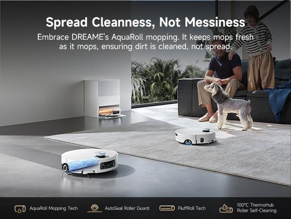 DREAME Aqua10 Ultra Roller Robot Vacuum and Mop & 30,000Pa Suction, Self-Cleaning Dock & Extending Roller Mop, Heat-Washes & Dries, Carpet Protection, AI Camera & LiDAR Avoidance Tech, Voice Control