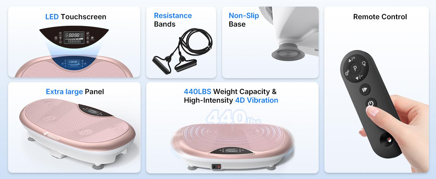 Merach 4D Vibration Plate,Full Body Lymphatic Drainage Exercise Machine, 440LBS Capacity with Triple Motors,Quiet Compact Easy Storage，for Office Workers Seniors Fitness Beginners