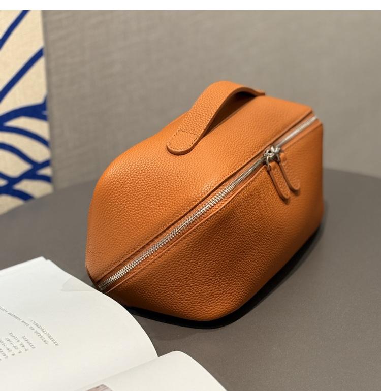 Minimalist High-End Feel First Layer Cowhide Texture Makeup Bag Genuine Leather Travel Portable Toiletry Bag Large Capacity Storage Bag