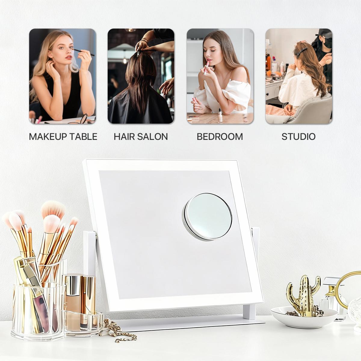 GALENTAL Vanity Mirror with Lights, LED Makeup Mirror with Dimmable 3 Color Modes, Touch Screen Control Vanity Based Mirror Desk Mirror Square White GALENTAL Vanity Mirror with Lights, LED Makeup Mirror with Dimmable 3 Color Modes, Touch Screen Control Vanity Based Mirror Desk Mirror Square White
