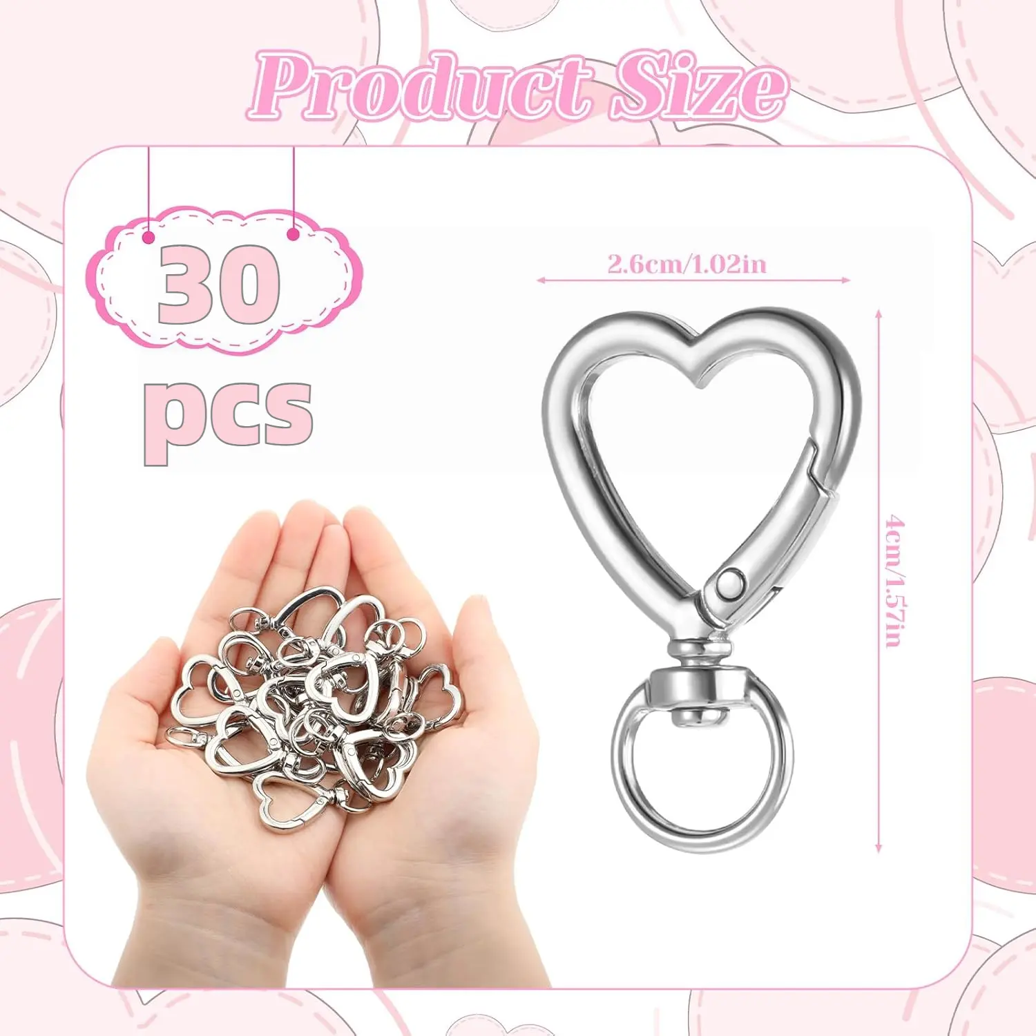 30pack Metal Heart Shape Keychain Keychain Clip Metal Spring Snap for Keychain Hanging Buckle and Bag Accessories Spring Snap  Key Chains Accessories