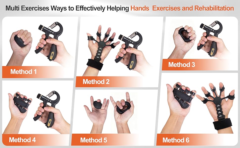 10 PCS Grip Strength Trainer Kit, Hand Gripper Strengthener, Forearm Strengthener, Finger Strengthener, Finger Exerciser, Stress Relief Ball,Forearm Workout Ring for Muscle Building and Injury Recover