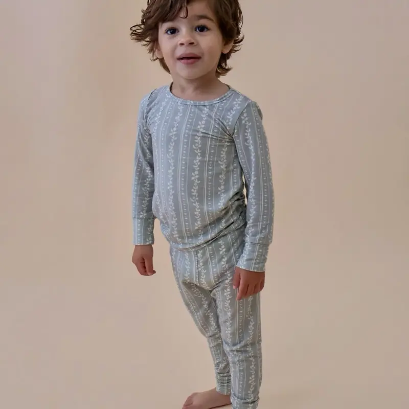 Bamboo Toddler Two-Piece Set – Long Sleeve Lounge Wear, Soft & Breathable (Cottage Stripe)