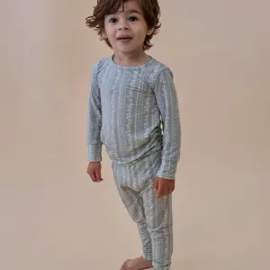 Bamboo Toddler Two-Piece Set – Long Sleeve Lounge Wear, Soft & Breathable (Cottage Stripe)