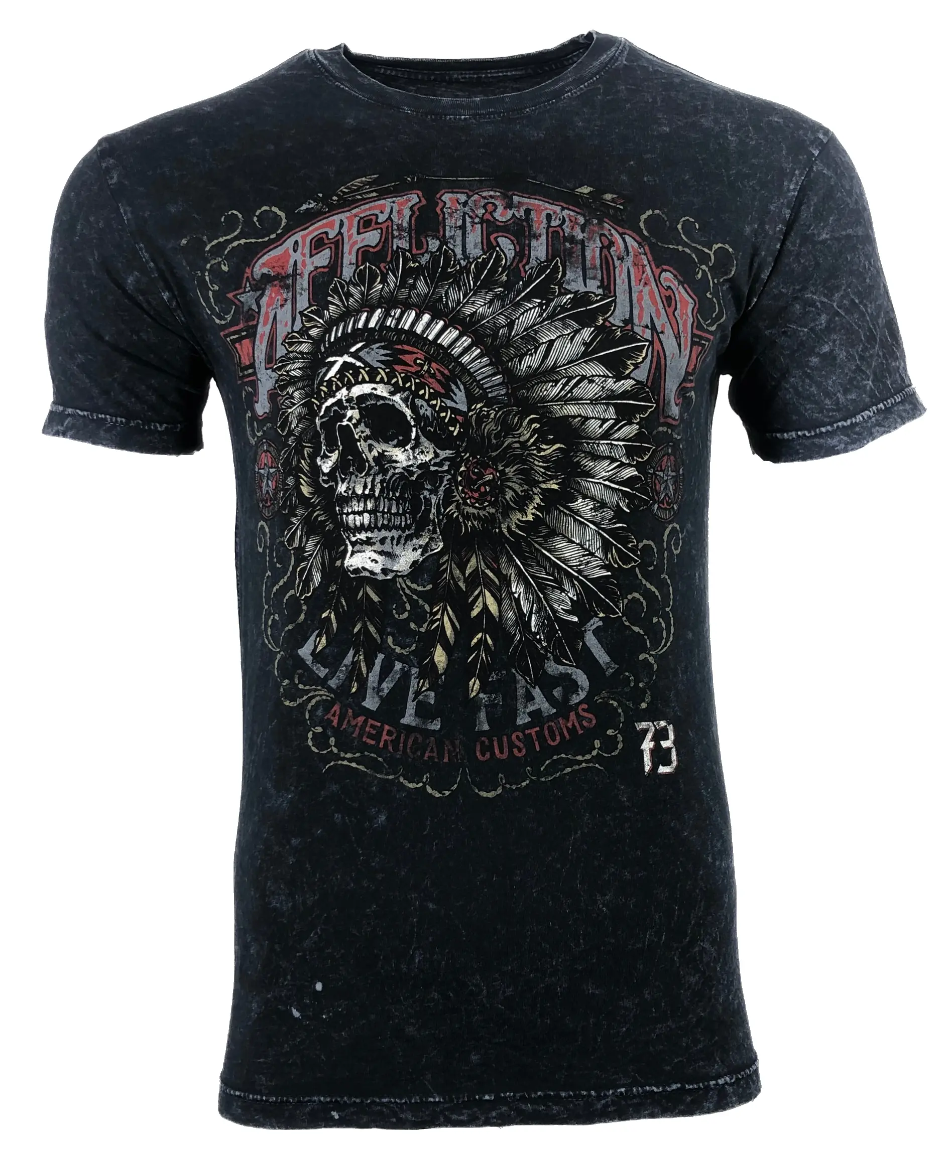 Affliction Iroquois Men's Cotton Graphic Print T-Shirt - Casual, Short Sleeve, Crew Neck, 100% Cotton