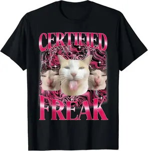 100% Cotton Certified Freak Eat Cement Cursed Cat Funny Cat Meme graphic T-Shirt Breathable Clothes cotton menswear casual cotton streetwear