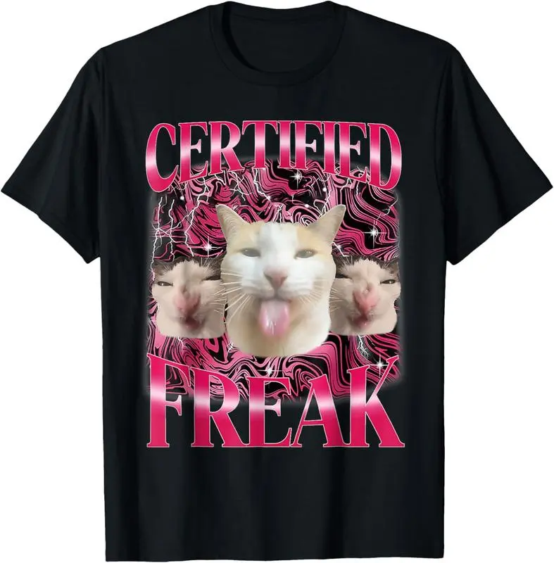 100% Cotton Certified Freak Eat Cement Cursed Cat Funny Cat Meme graphic T-Shirt Breathable Clothes cotton menswear casual cotton streetwear