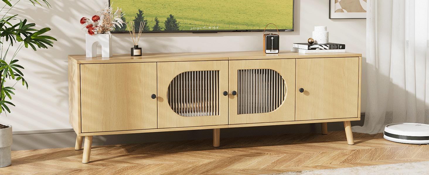 【Springtok】VOWNER TV Stand for 55/60/65 inches TV, Wood Media TV Cabinet with Glass Doors, Entertainment Center with Storage for Living Room, Bedroom, Oak 【Springtok】VOWNER TV Stand for 55/60/65 inches TV, Wood Media TV Cabinet with Glass Doors, Entertainment Center with Storage for Living Room, Bedroom, Oak