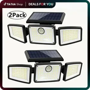 2 Packs Outdoor Solar Lights with Motion Sensor 3 Head Security Lights for Outdoor 9000LM Floodlight Spotlight Wide 270° Lighting Angle US