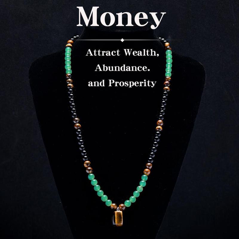 ARPURRAINA Money Attraction Necklace With GreenAventurine & Tiger Eye  Pendant Healing Crystal Stone ,Anniversary, Vacation &Theme Parties Jewelry Charms Abundance Crystal bracelet,Long Chain,Sweater chain,Ideal Gift Jewelry for Men and Women