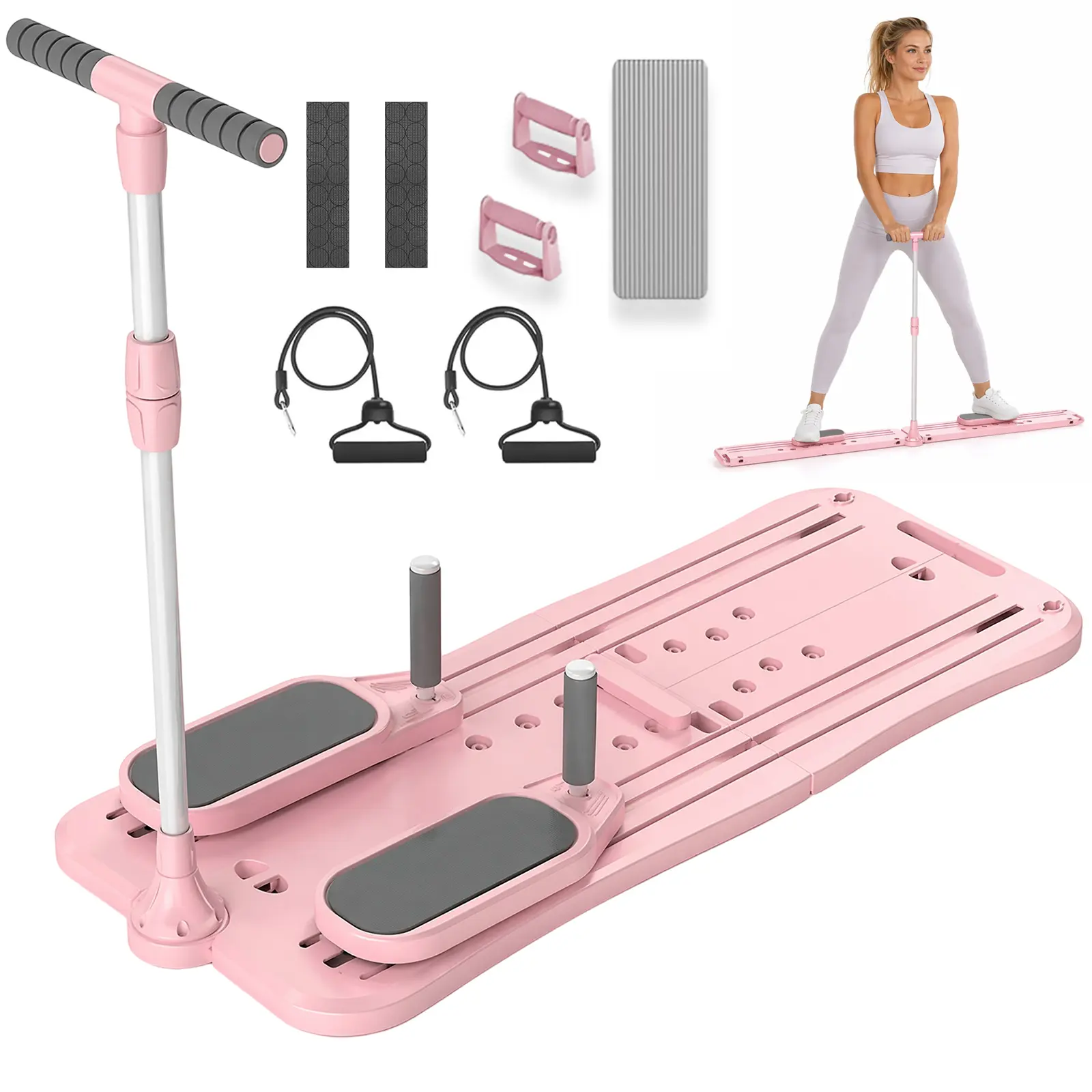 4-in-1 Foldable Portable Pilates Reformer Set - Compact Functional Training Board Pilates, Multi-Purpose Sliding Board for Home Gym Workouts, Pilates Sets, Body Toning