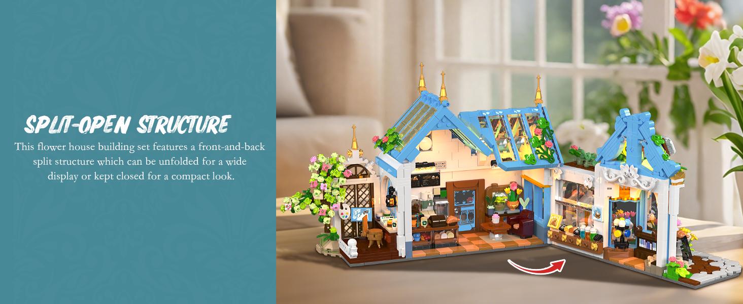 Flower Café House Building Set with LED, 1520 PCS Botanical Coffee Architecture with Openable Design, Floral Bakery Construction Model for Home Decor, Gift for Adults Women Teens Girl Boy 12+ Flower Café House Building Set with LED, 1520 PCS Botanical Coffee Architecture with Openable Design, Floral Bakery Construction Model for Home Decor, Gift for Adults Women Teens Girl Boy 12+