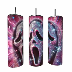 Faux Blinged Out Scream Ghost Face Pink Tumbler