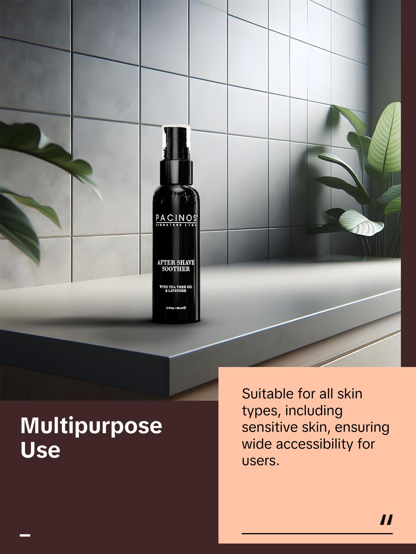 Pacinos After Shave Soother - Post-Shave Gel with Hyaluronic Acid, Oat Extract and Tea Tree Oil for Hydration, Calm and Skin Recovery - Alcohol-Free - 2 fl oz