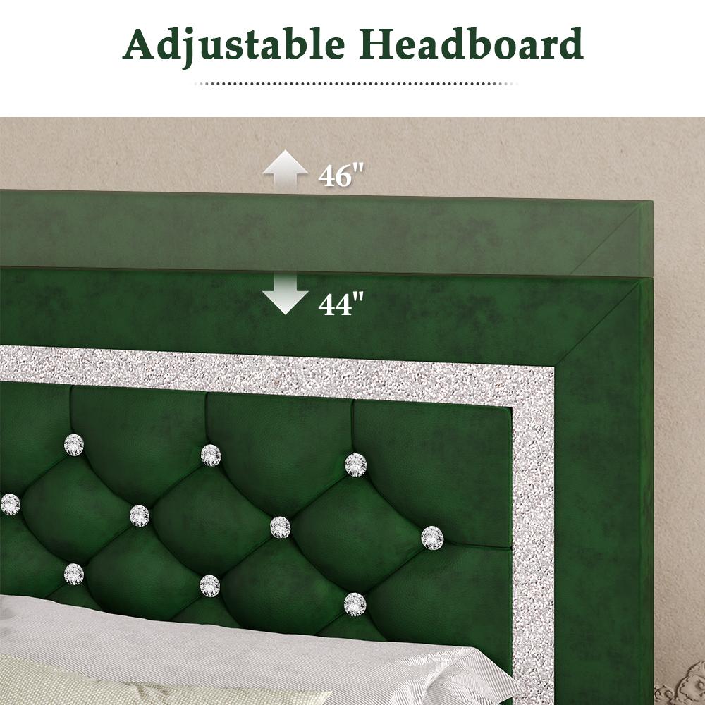 【karlanu3's Exclusive Live Link】Upholstered Diamond Bed Frame, with Diamond Tufted Headboard, Faux Leather, Wooden Slats Support, No Box Spring Needed, Easy Assembly