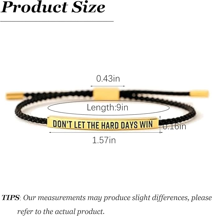Dont Let The Hard Days Win Bracelet,Handmade Braided Adjustable Wrap Stainless Steel for Women Men - Inspirational Jewelry Gifts