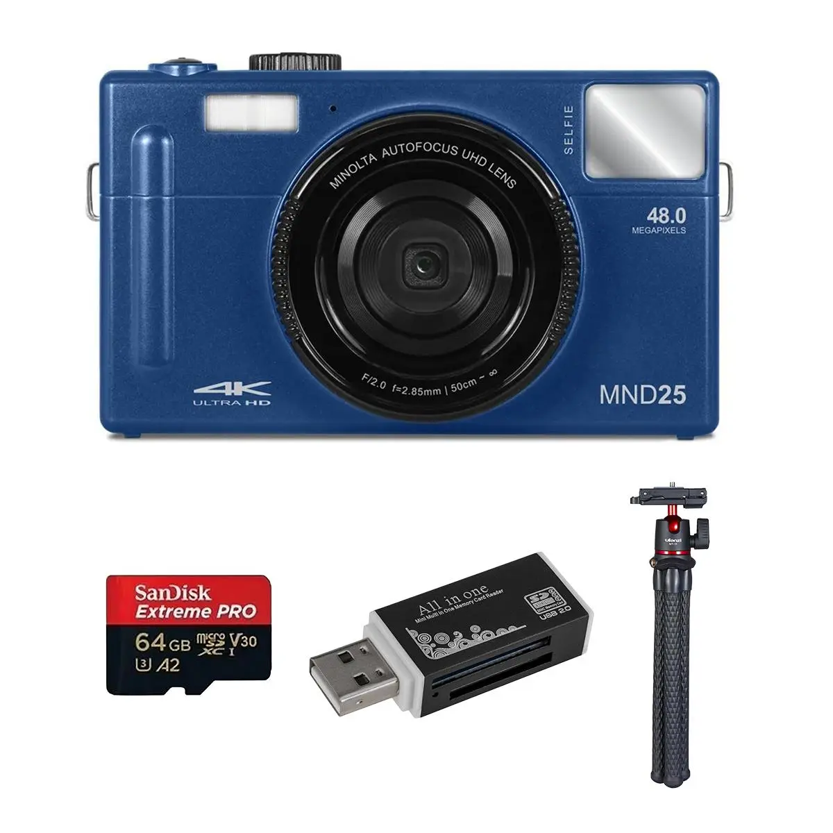 Minolta MND25 Compact Digital Point & Shoot Camera - Blue, 16x Zoom, Timer, 3.0" LCD, Wi-Fi Enabled, Lens, Accessory Kit, Selfie Capable, Point & Shoot Cameras