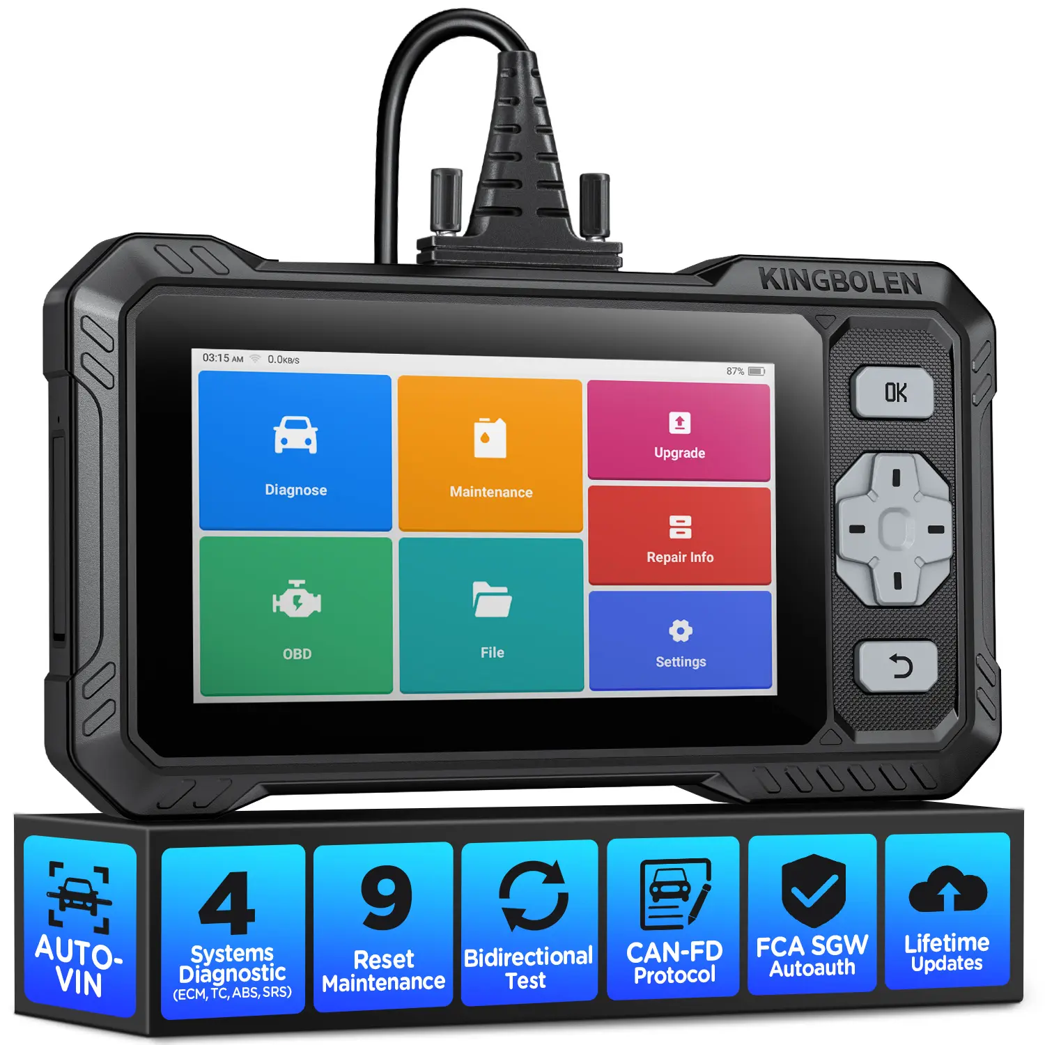 KINGBOLEN S608 Bidirectional OBD2 Scanner, Android Tablet-Style Automotive Tool with 4-System Diagnostics, 9 Resets, 6.2" HD Touchscreen, Wi-Fi, Free Lifetime Updates & Workflow Streamlining Capabilities