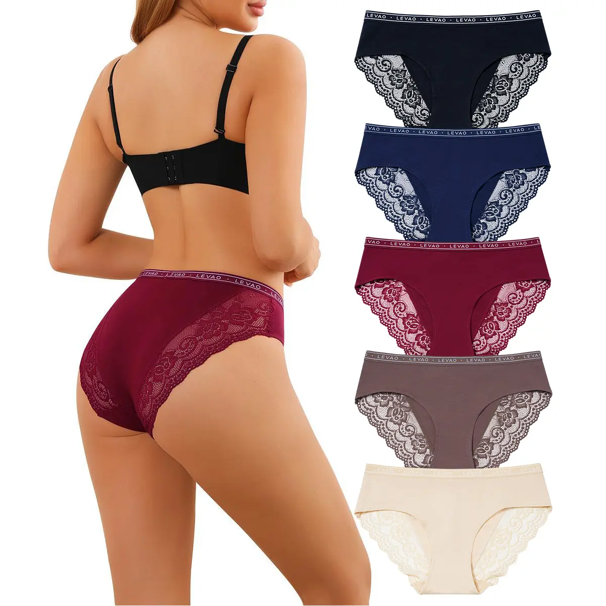 LEVAO Cotton Lace Bikini Panties for Women – Cheeky Low Rise Soft Stretch Breathable Everyday Underwear 5 Pack (S-XXL)