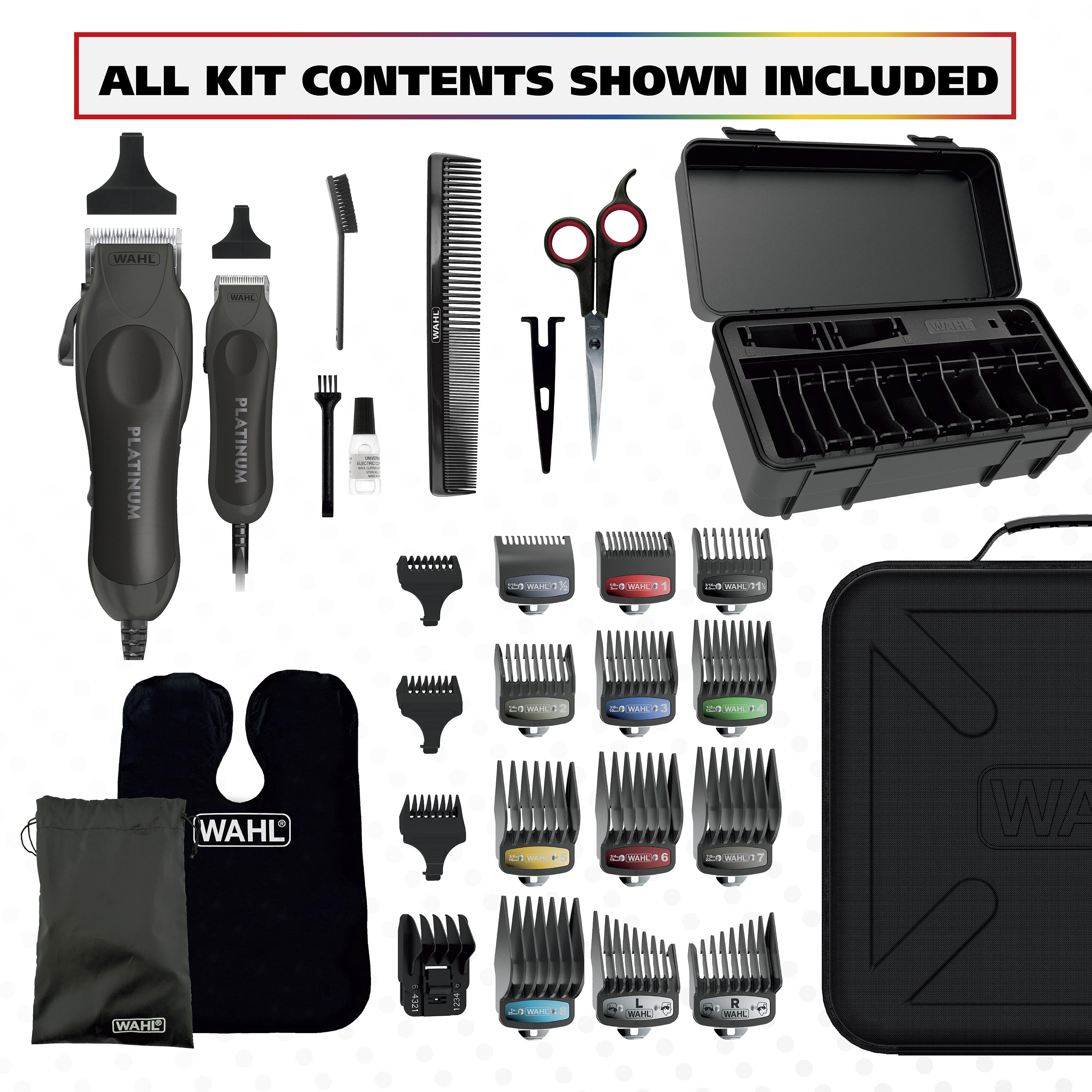 Wahl USA Pro Series Platinum Corded Clipper & Corded Trimmer for Home Haircutting with Color Coded Guide Combs – Model 79804-100