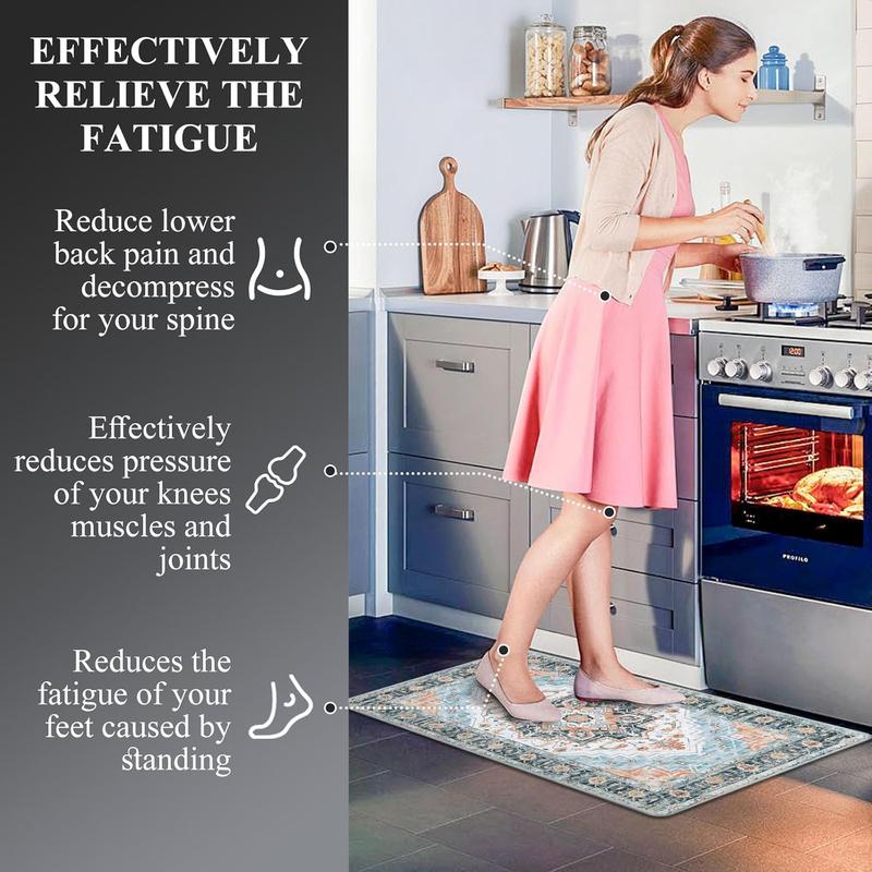 LOKHOM Boho Kitchen Mats 2 Counts Set Comfortable Soft Non-Slip Waterproof Rug 20"x31.5+20"x48" PVC Material Easy Maintenance Durable Design for Busy Households