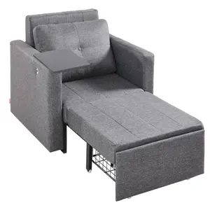 VEVOR Sleeper Sofa Bed,  Convertible Sleeper Bed with Side Pocket, Pillow, Armrest and Desk Board, 5 Adjustable Angles Backrest, Single Pull Out Sofa Couch with 2 Wheels and Bottom Storage, Gray