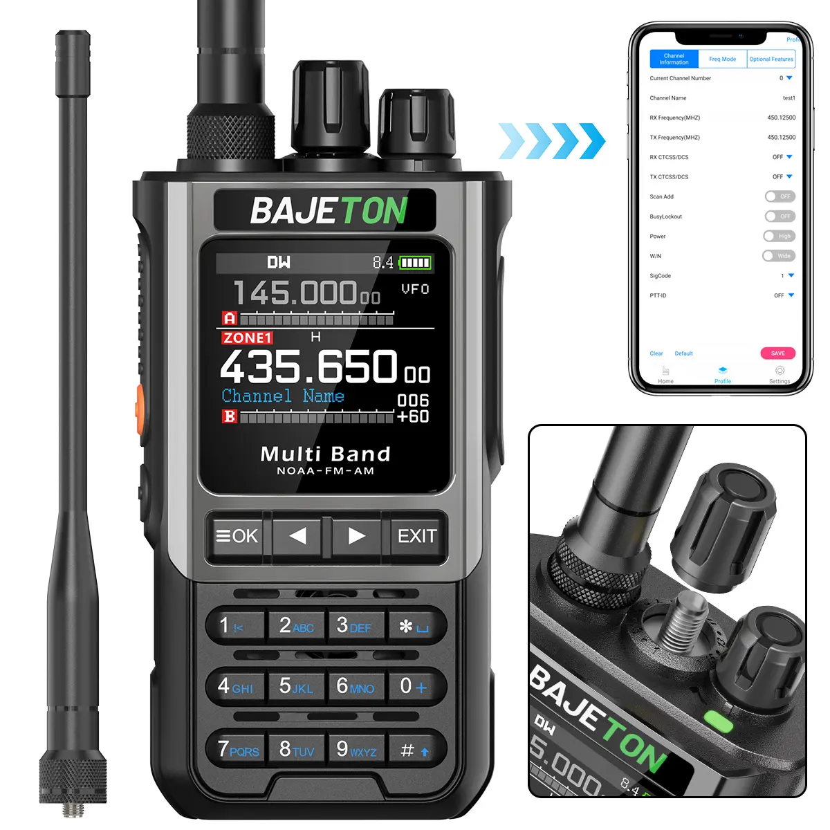 BAJETON BJ-8300 Walkie Talkie 10W Tri Power SW AM SSB CB Receive Wireless Phone Programming NOAA Two Way Radio