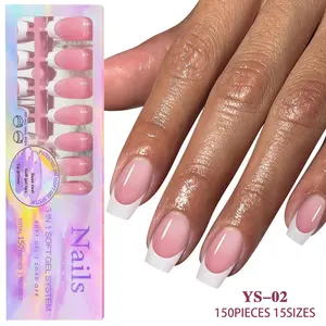 150 Pcs French Tip Press On Nails Medium Coffin Soft Gel Nail Tips Nude Skin Tone Fake Nails Extensions with Adhesive Tabs Nail File