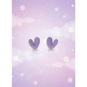 Pastel Purple Heart Stud Earrings Women's Stainless Steel