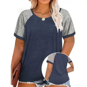 Casual Plus Size Raglan Sleeve T-Shirt - Women's Crew Neck Short Sleeve Clothing Crewneck Basic