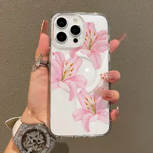 Magnetic Soft Case for iPhone11/12/13/14/15/16/promax, Retro pink flowers MagSafe Compatible,Springtok Aesthetic Pattern Design Lightweight,y2k cased,AntiScratch,and Trendy Protector Screen Protector Resistance Protection