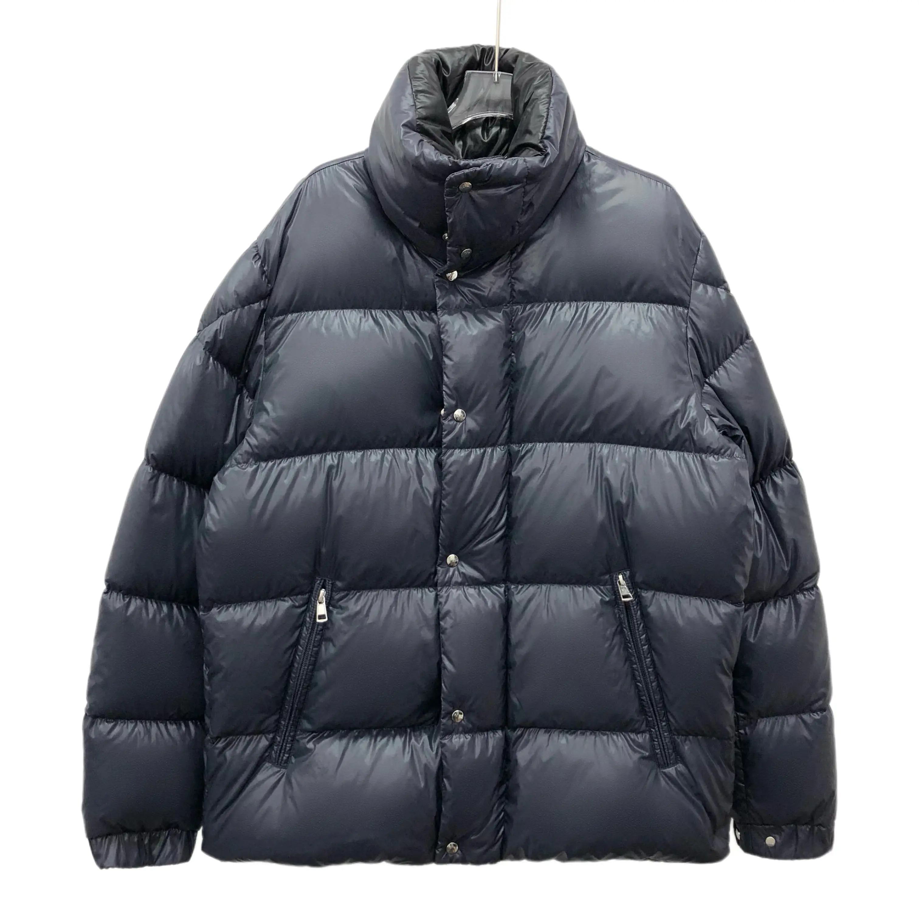 RDLT-Moncler size 3 Dervaux Navy Blue Logo‑Patch Stand‑Collar Single‑Breasted Long‑Sleeve Down Jacket-J39028