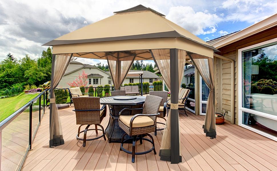 Yaheetech Pop Up Gazebo Outdoor Canopy Shelter, Instant Patio Gazebo Sun Shade Canopy Tent with 4 Sandbags, Double Tiers & Mesh Netting for Lawn, Garden, Backyard & Deck Yaheetech Pop Up Gazebo Outdoor Canopy Shelter, Instant Patio Gazebo Sun Shade Canopy Tent with 4 Sandbags, Double Tiers & Mesh Netting for Lawn, Garden, Backyard & Deck