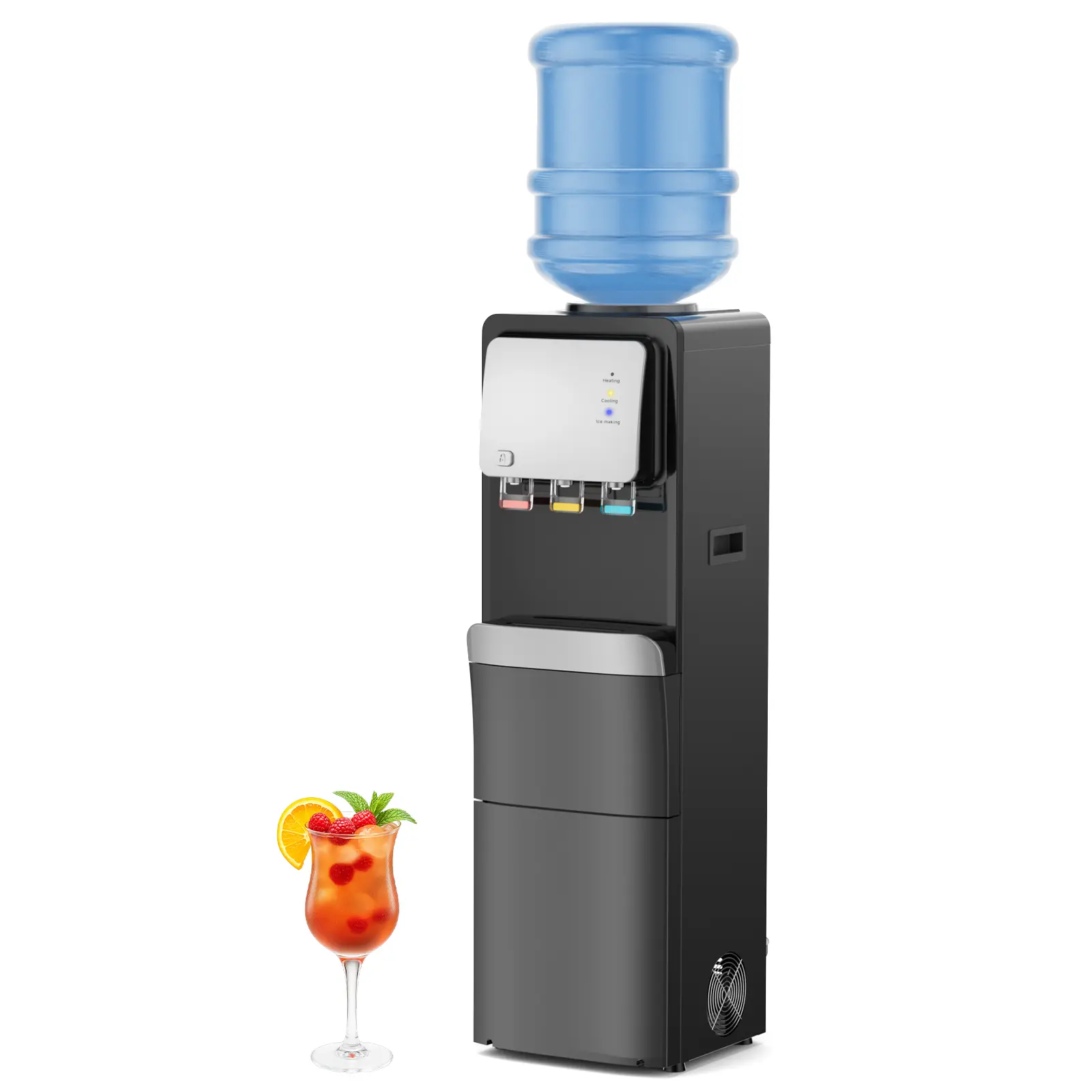 3-in-1 Beverage & Automatic Hot Drink Water Dispenser with Bullet Ice Maker, Hot/Cold Water, 33 lbs/day Ice Production, Top-Loading 2/3/5-Gal Bottle Support, Child Safety Lock, Quiet Countertop Model for Home, Office, Black, Beverage Dispenser, Water Disp