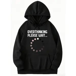 Casual Pure Cotton Long Sleeve Hoodie with Fun Anxiety – Designed for Overthinkers Outdoor