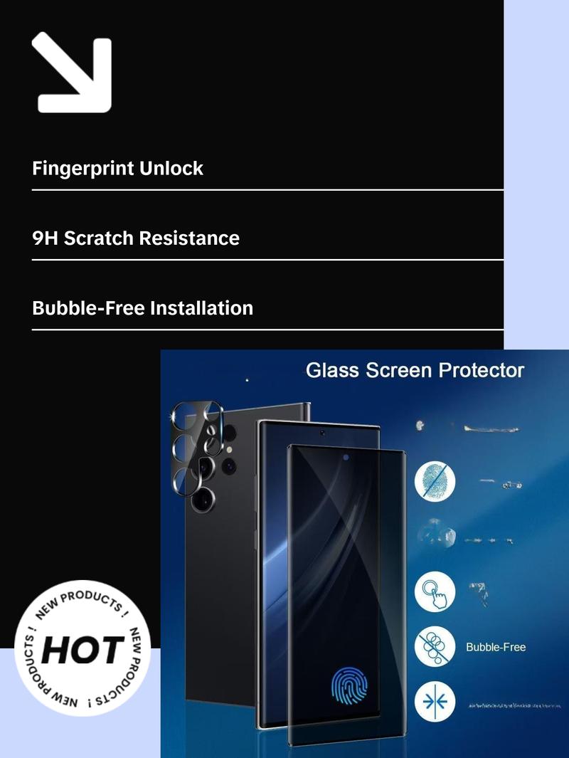 2+2 Pack Galaxy S23 Ultra Privacy Screen Protector and Camera Lens Protector,9H hardness Tempered Glass, 3D Full Coverage, Fingerprint Unlock, Easy to install For Galaxy S23 Ultra 6.8 Inch Protection Protective