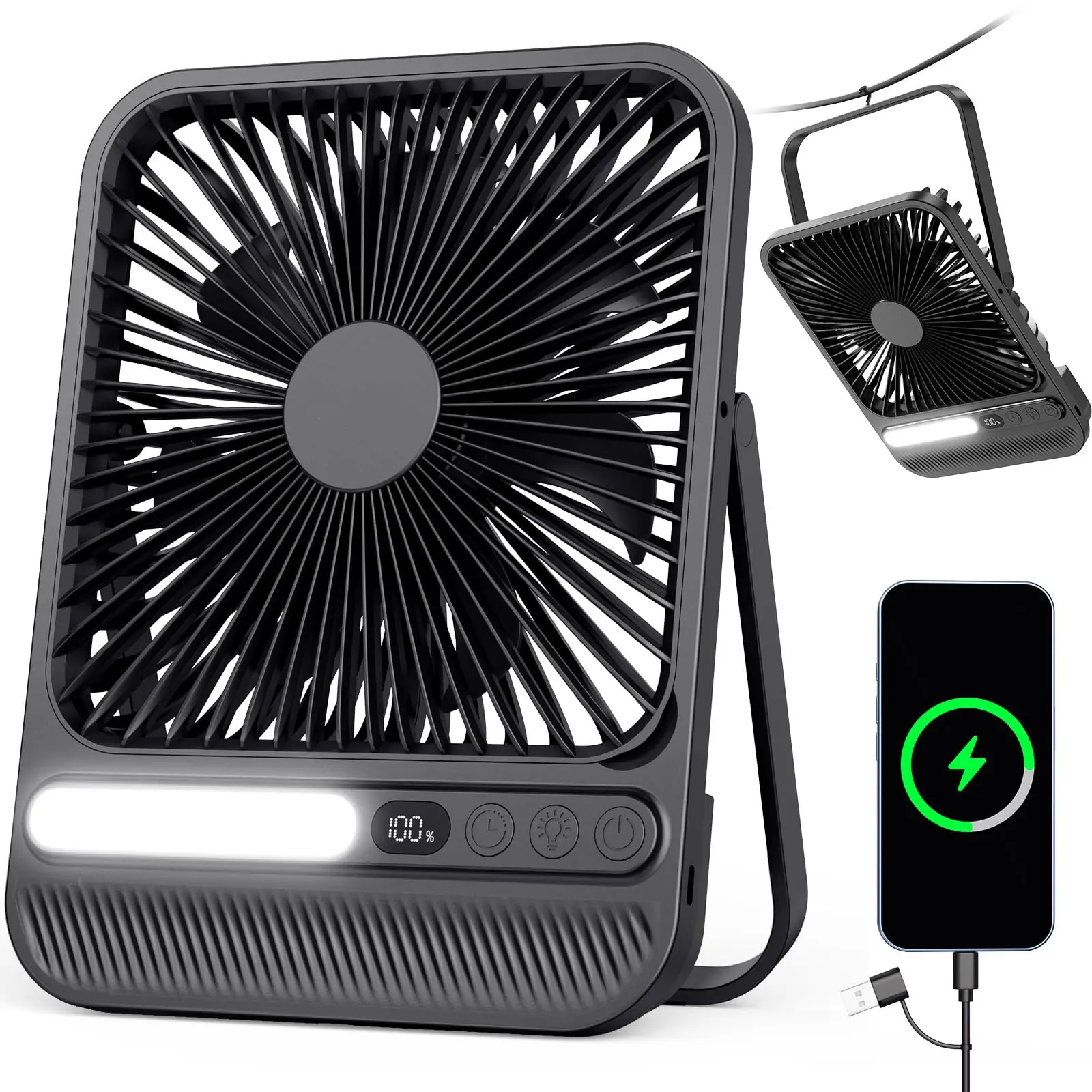 Portable Fan, 8000mAh Rechargeable Silent  Desk Fan for Travel Office Gym Outdoor,dorm essentials,home essentials and Bedroom,28H Long Lasting with LED,USB Fan,Quiet Fan