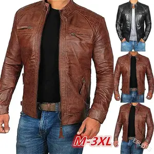 2025 Men's Leather Jacket for Teenagers Stand Collar Punk Motorcycle Leather Jacket E8U533
