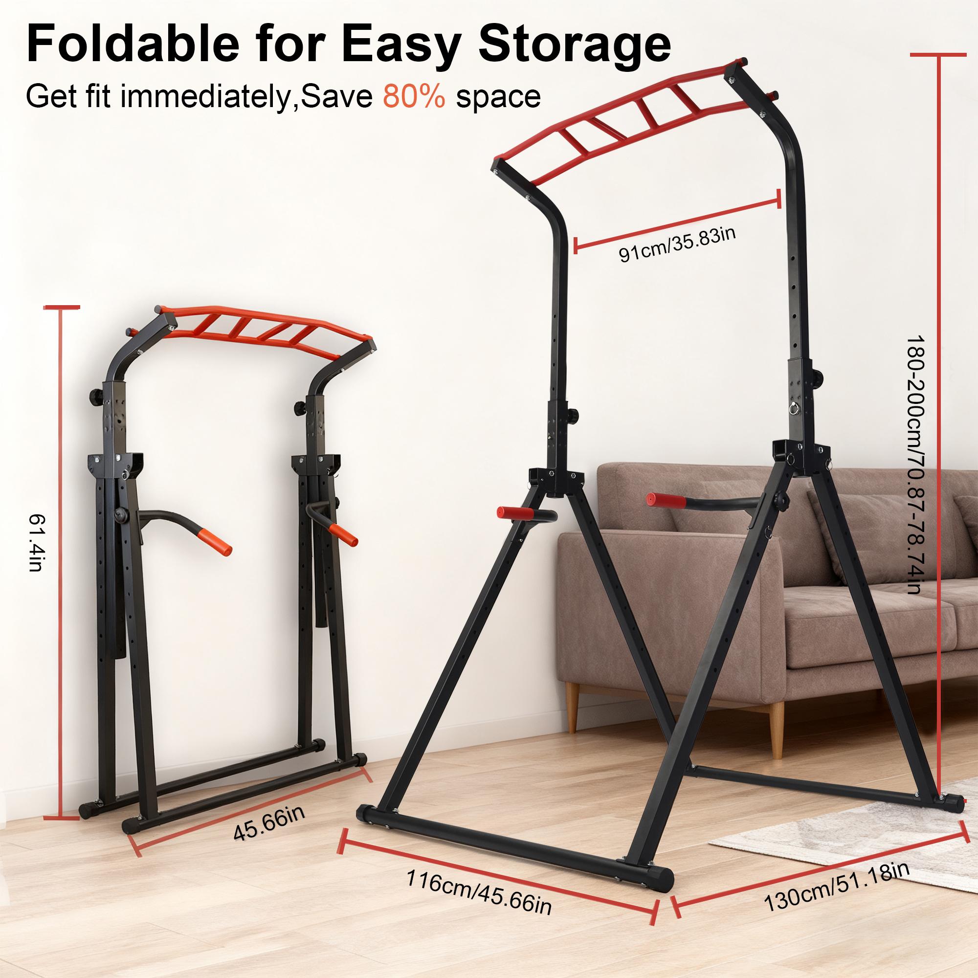 JointlyCreating Foldable Power Tower Pull Up Bar Dip Station Adjustable Multifunction Workout Pull Up Tower Station Gym Back Strength Training Equipment for Home Outdoor Triangular Legs Support 500lbs