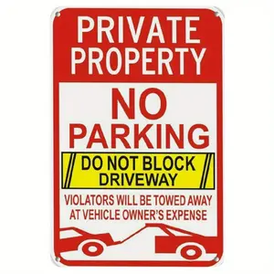 No Parking Sign for Private Property Do Not Block Driveways Towing Enforced Reflective Metal Durable Ink Easy to Mount Red and White Retro Design Boundary Indicator